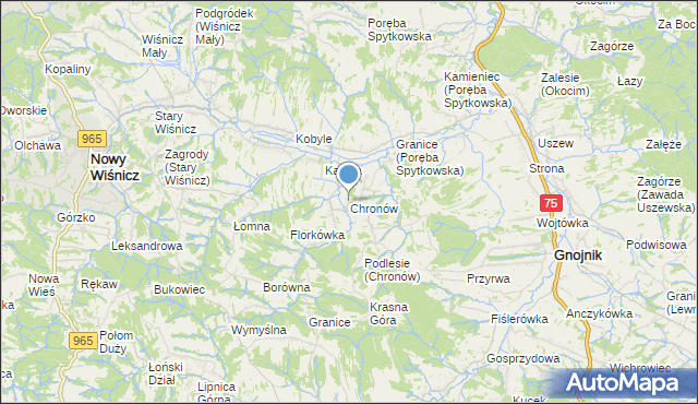 mapa Chronów, Chronów gmina Nowy Wiśnicz na mapie Targeo